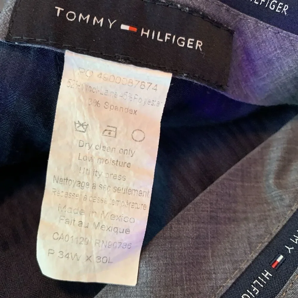 Tommy Hilfiger Pants Men 34WX30L Dark Blue Classic Fit Wool Blend Dress Business